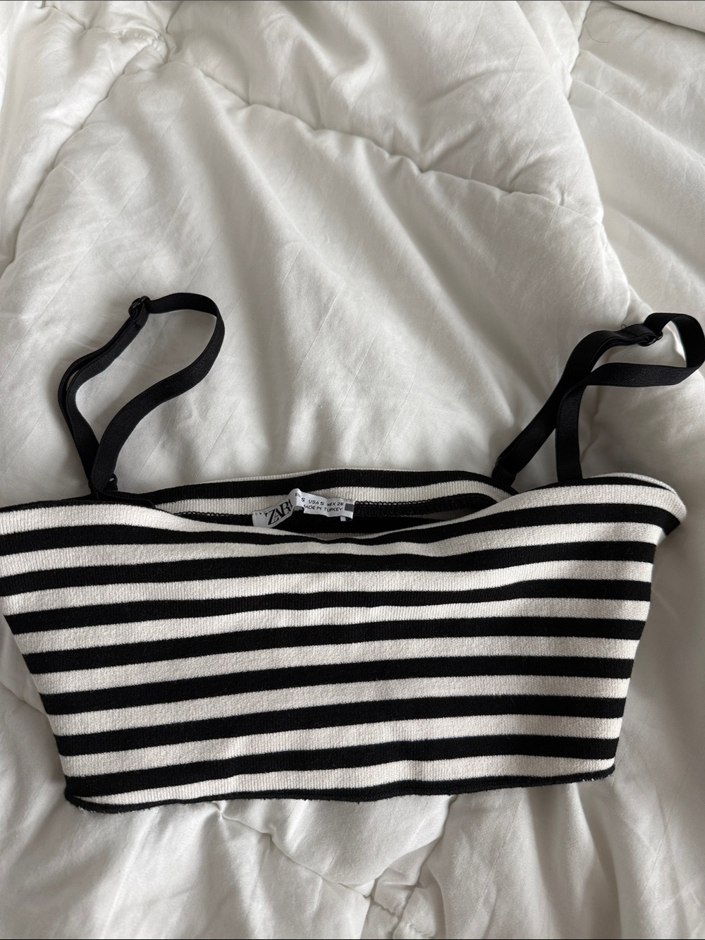 Zara Black and White Striped Knit Crop Top with Straps